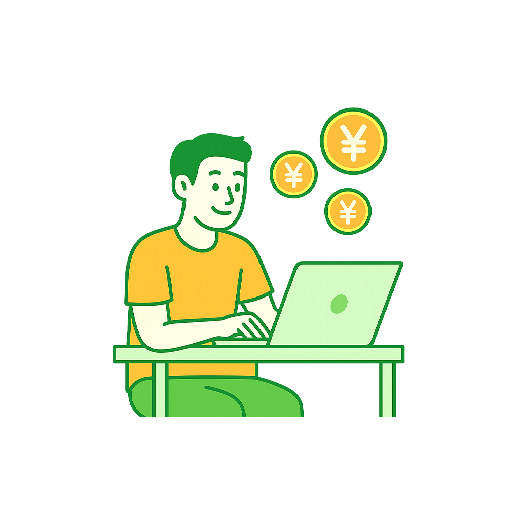 training PCを使って働いている男性のイラスト
